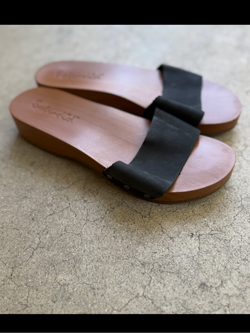 Splendid Chunky Wood Platform Leather “Heather” Slide sandals black Size 7.5